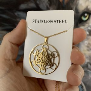 Pendentif Doré Cube de Métatron en acier inoxydable