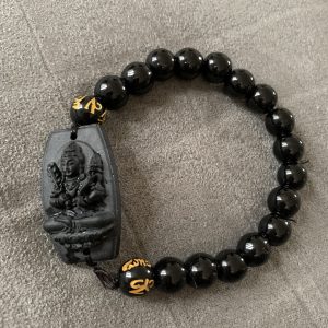Bracelet homme en obsidienne noire avec gravure Bouddha
