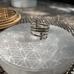 Bague ajustable Croix de Ankh Argentée